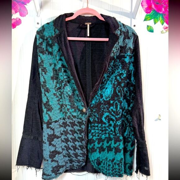 Free People Black and Blue Houndstooth Blazer Sz XS - Picture 2 of 7